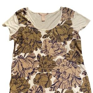 Banana Republic silk and cotton jersey top with funky cream and olive fl…